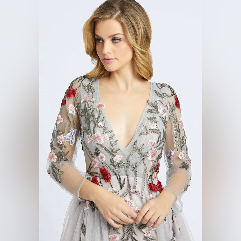 Mac Duggal Floral Embellished Dress in Cream and Red - Picture 7 of 10
